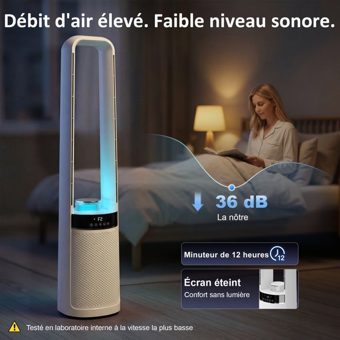 Ventilador de torre - HOMCOM - silencioso 36dB - oscilación de 45°, 3 velocidades, temporizador de 12 horas - ABS, metal - 20,6x21,4x93,3cm - blanco