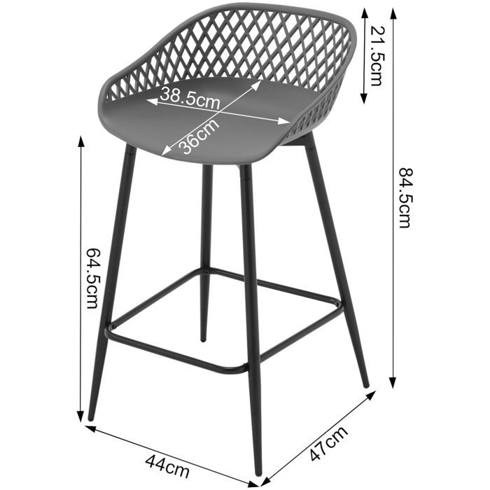 WOLTU Juego de 4 taburetes de bar, sillas altas, respaldo abierto, asiento de plástico, patas de metal, gris W0ATT0604-4