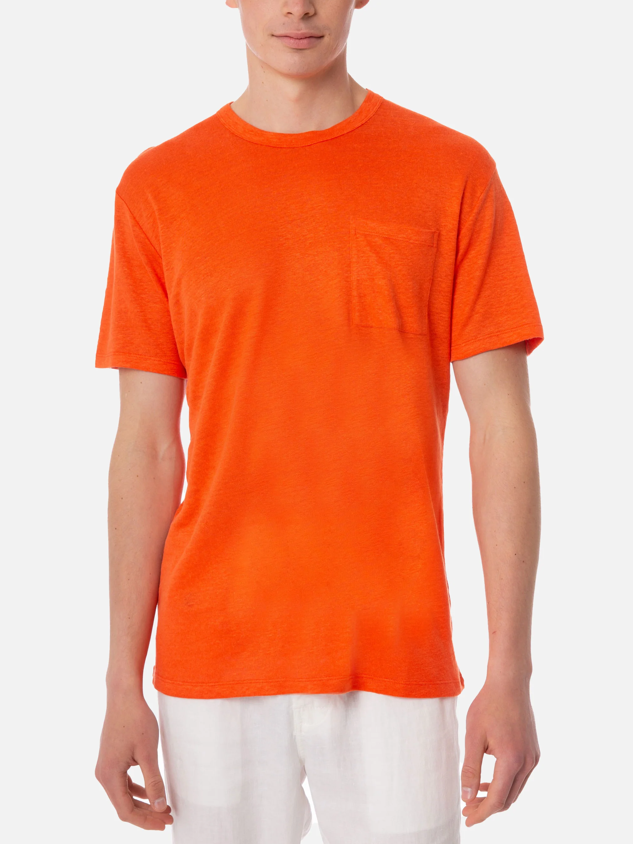Camiseta de punto de lino naranja para hombre