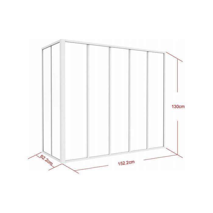 Mampara de cristal esquinera estilo taller en aluminio con recubrimiento en polvo - 150 x 60 x 130 cm - Blanco - BAYVIEW
