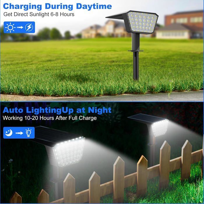 Focos solares para exteriores, 4 unidades, 44 luces LED solares para exteriores con 3 modos de iluminación, lámpara solar para exteriores con clasificación de impermeabilidad IP65.