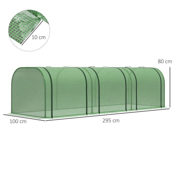 Mini serre de jardin - Outsunny - tunnel serre tomates PE 140 g/m² anti-UV 3 portes - acier - 3x1x0,8m - vert