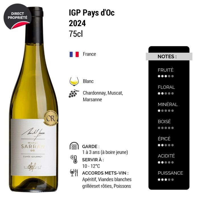Signature Chef Pays d'Oc MICHEL SARRAN Cuvée Gourmet 2024 - Vinho Branco de Languedoc-Roussillon (6x75cl)