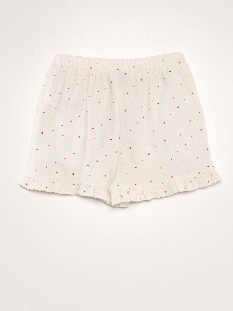 Linnen shorts met ruches aan de randen - WIT