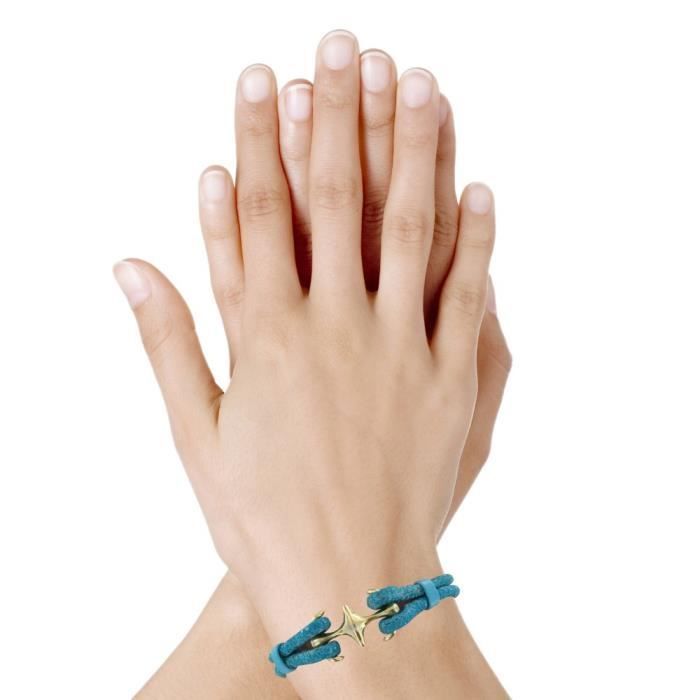 Les Poulettes Bijoux - Bracelet Mixte Rhodium Plaqué Or Double Ancre et Galuchat - 18cm Colors - Turquoise