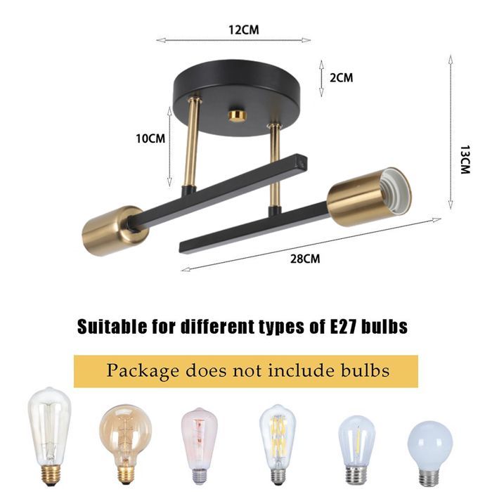 Lámpara de techo industrial retro WOTTES, 2 cabezales E27, aplique de pared escandinavo - Negro y cobre - 1 unidad para pasillo de loft
