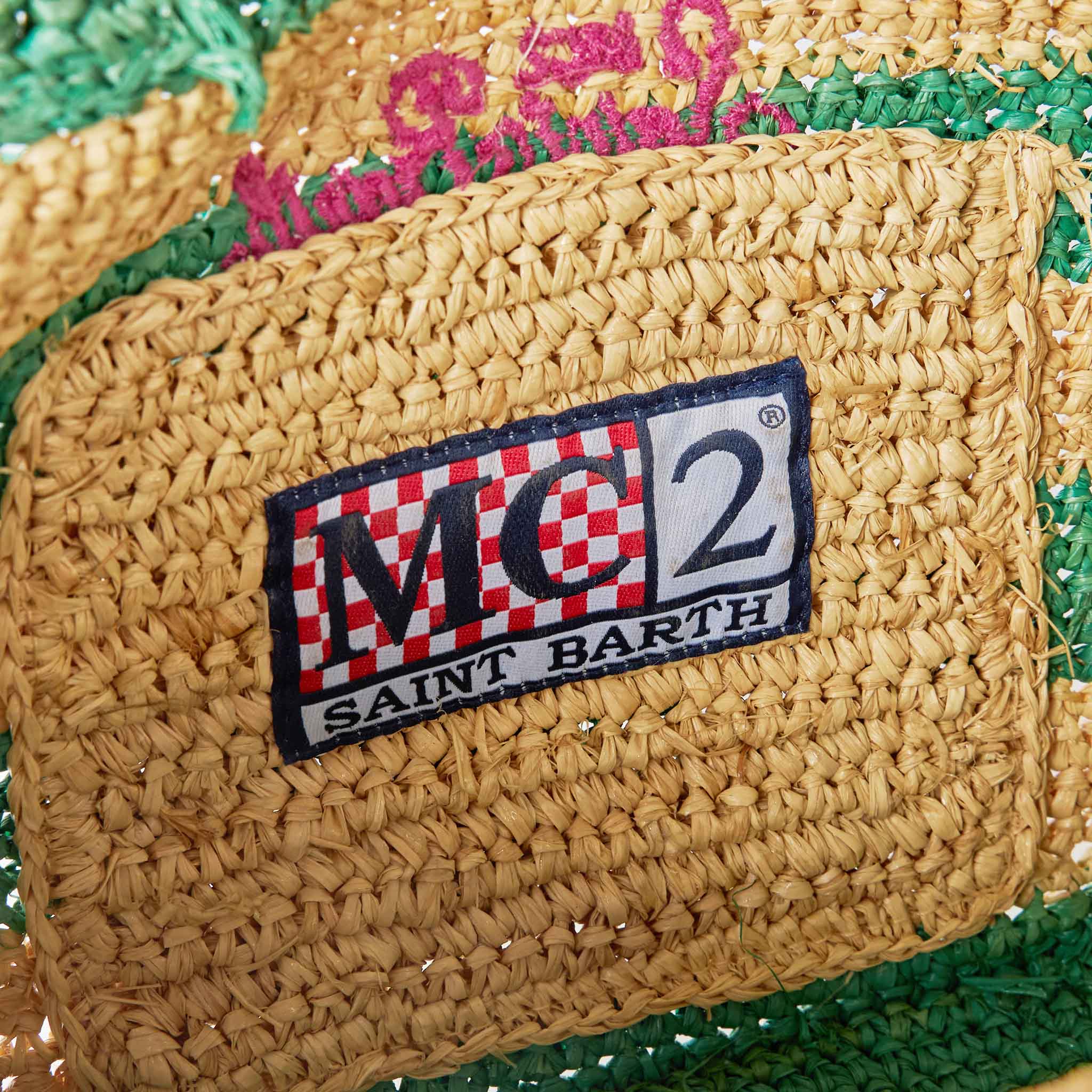 Colette tas van wit en groen gestreept raffia