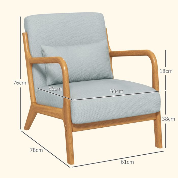Fauteuil de salon HOMCOM avec cadre en bois massif fauteuil lounge - assise profonde - accoudoirs - lin synthétique gris clair