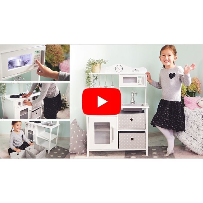 Vintage wooden children's kitchen with light, sounds and accessories, fruits and vegetables to cut (GS0058-1)