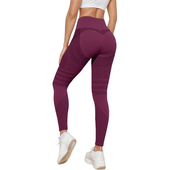 Leggings de compresión anticelulíticos 3D para mujer, pantalones deportivos de yoga y fitness con efecto push-up y cintura alta, color burdeos.