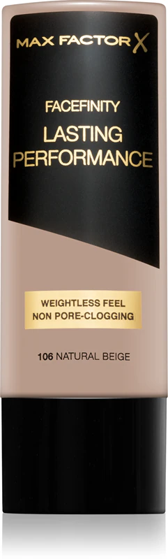 Base líquida Max Factor Facefinity Lasting Performance para um efeito de longa duração.
