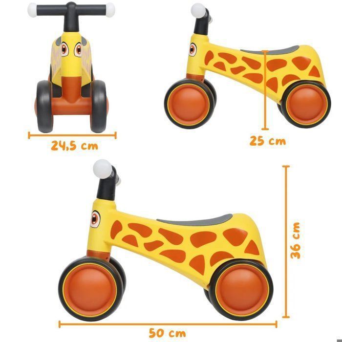 VROOOMY Baby Balance Bike - Yellow - 18 to 36 months - LED Lights - Silent EVA Tires - Activity Bike - 25kg