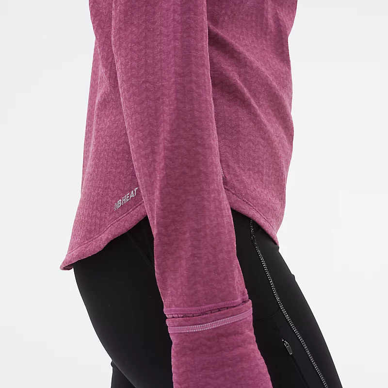 Dames NB Heat Grid Half Zip Sweatshirt - Raisin Heather