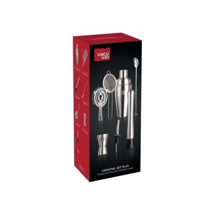 Coffret Cocktail 7 pièces en inox - VACUVIN - Mélangeur, Doseur, Pilon, Passoire, Tamis, Verseur, Cuillère