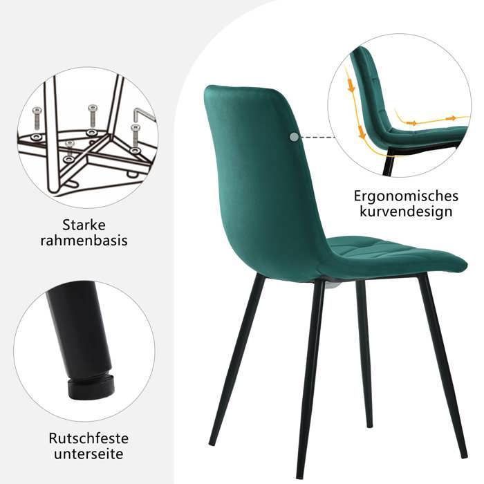 Essgruppe (117 × 68 cm) mit 4 Stühlen – Modernes Küchen-/Wohnzimmer-Set – Stühle aus dunkelgrünem Samt