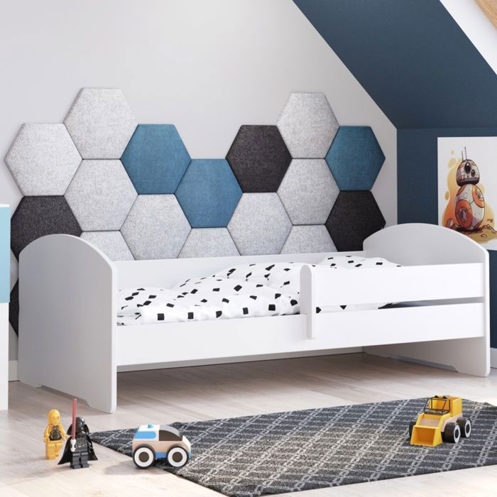 Komplettes Kinderbett 160 x 80 cm – Juniorbett mit Matratze – Lattenrost + Sicherheitsgitter – Weiß