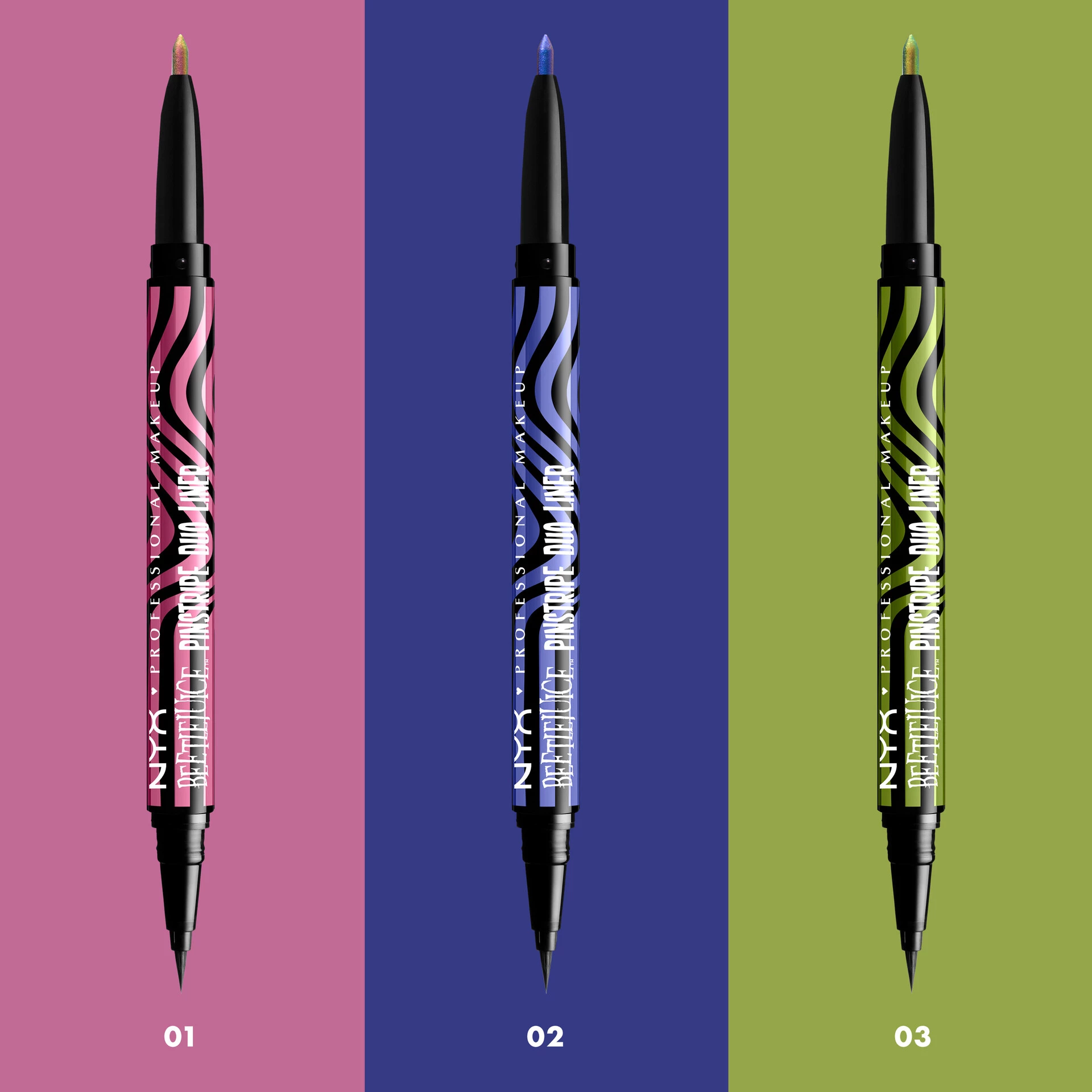 Tuș de ochi Beetlejuice Pinstripe Duo Negru + Crom Violet - NYX Professional Makeup