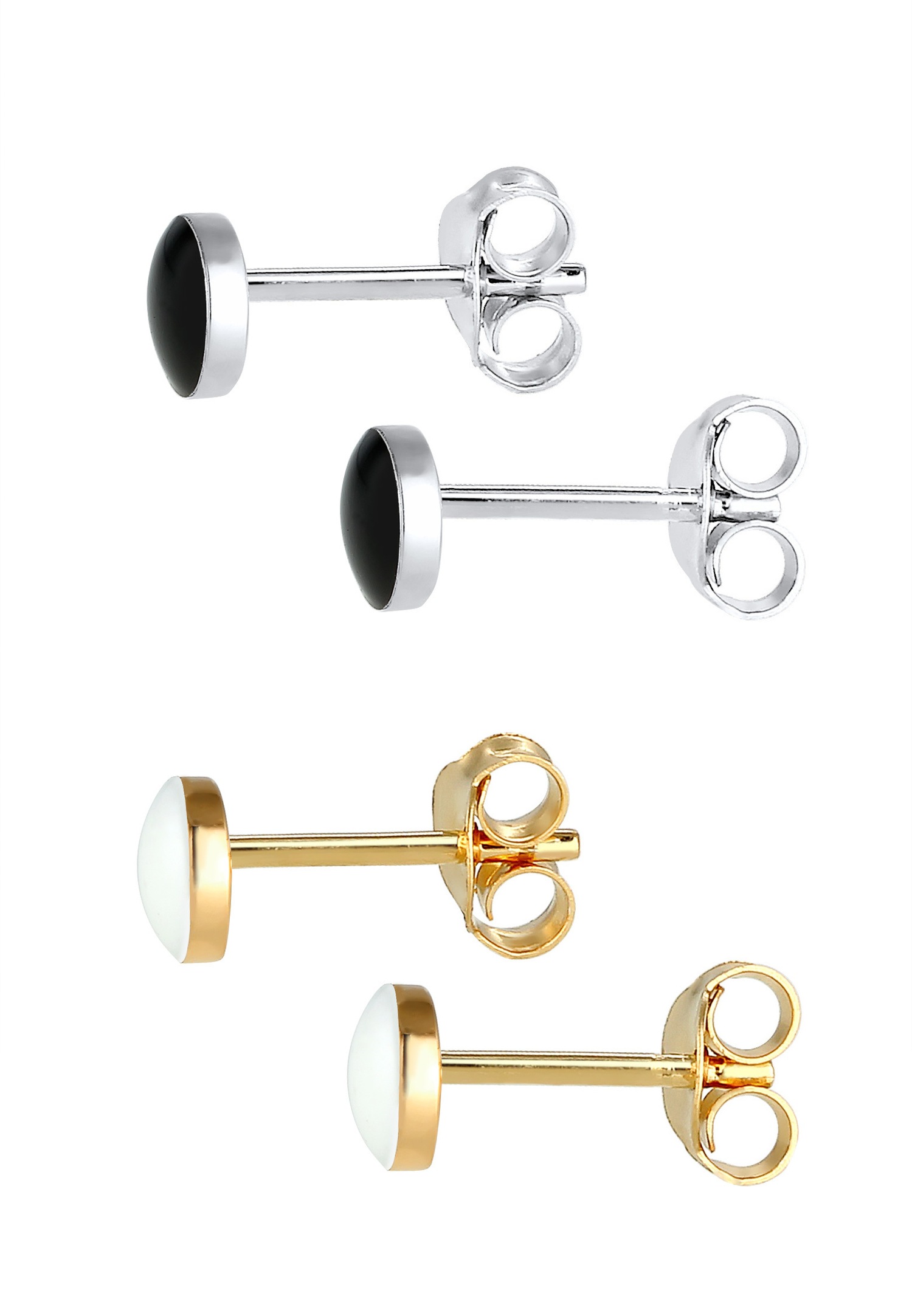 Elli Set Clous d'Oreille Collier avec Émail Femme - (925/1000) Argent Plaqué Or