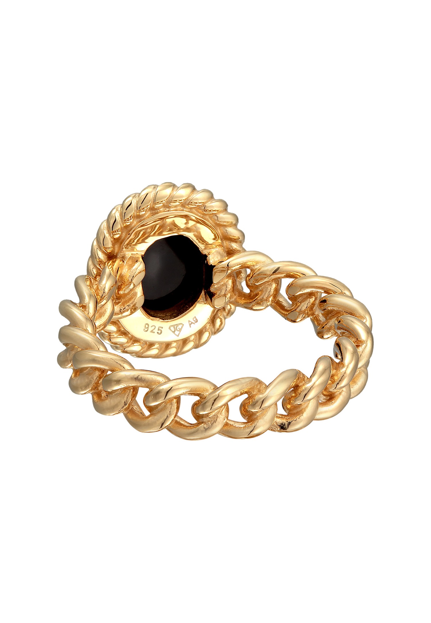 Elli PREMIUM Elli PREMIUM Bague Femmes Solitaire Classique Chaîne Optique avec Onyx en argent sterling 925 plaqué or