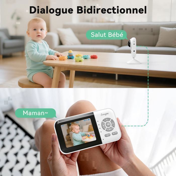 Simyke Baby Video Monitor, WiFi Baby Camera, 2.8-inch Display and App Control