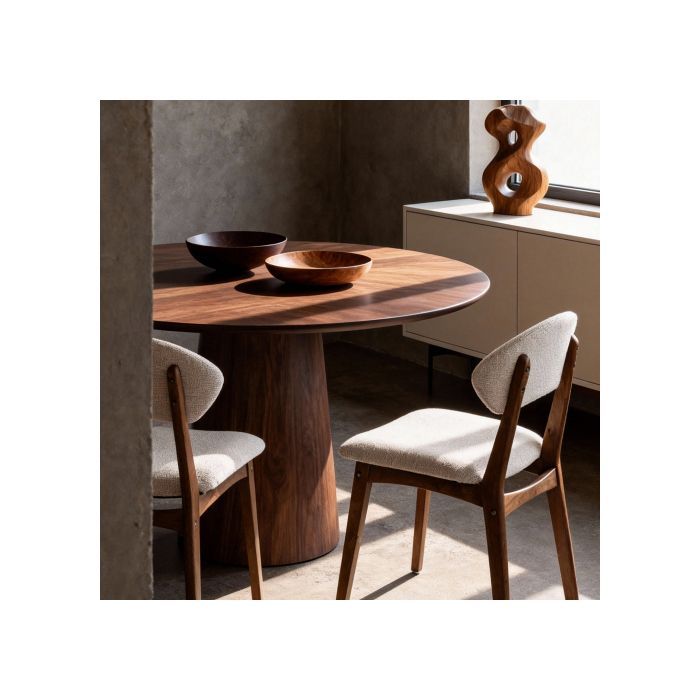 Set of 2 walnut-colored rubberwood chairs with fabric-covered seats, for the dining room