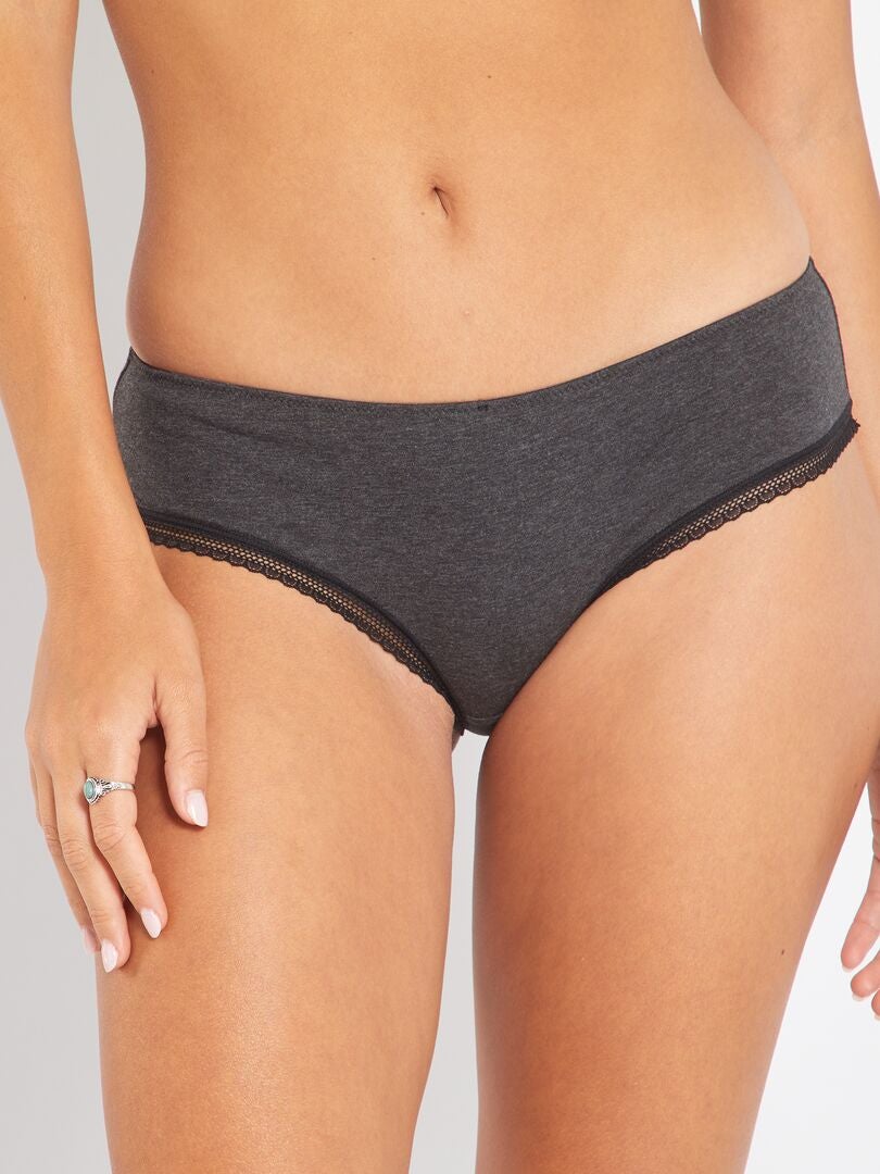 Katoenen culottes met kanten afwerking - GRIJS