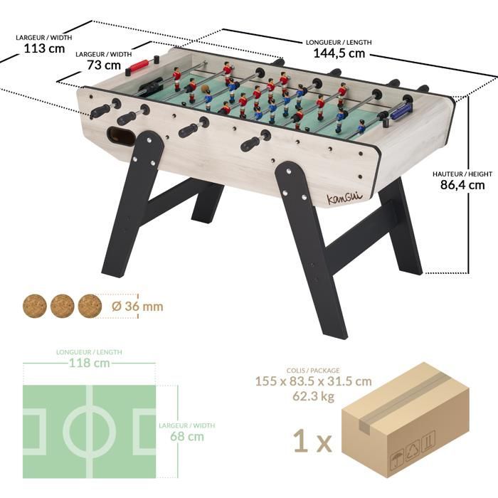 Pre-assembled Senior Foosball Table - Robust - Telescopic Rods - 2 to 4 Players