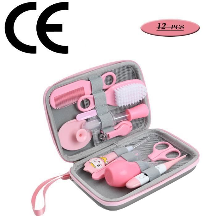 Set de cuidado para bebé, kit de 12 piezas, set de aseo para recién nacidos con termómetro - Rosa
