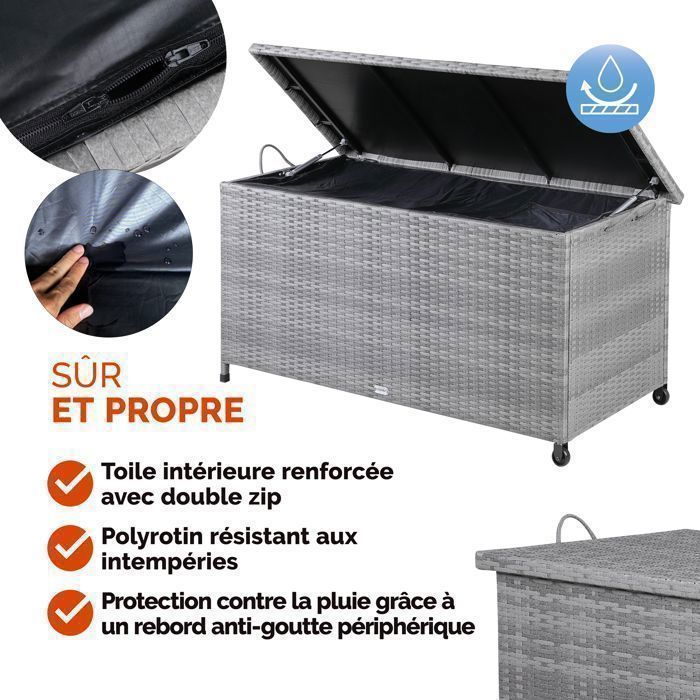 CASARIA® XXL Tuinopbergbox voor buiten, grijs - 270 liter opbergkist met wielen, waterdicht, gasveer, 117x53x60 cm