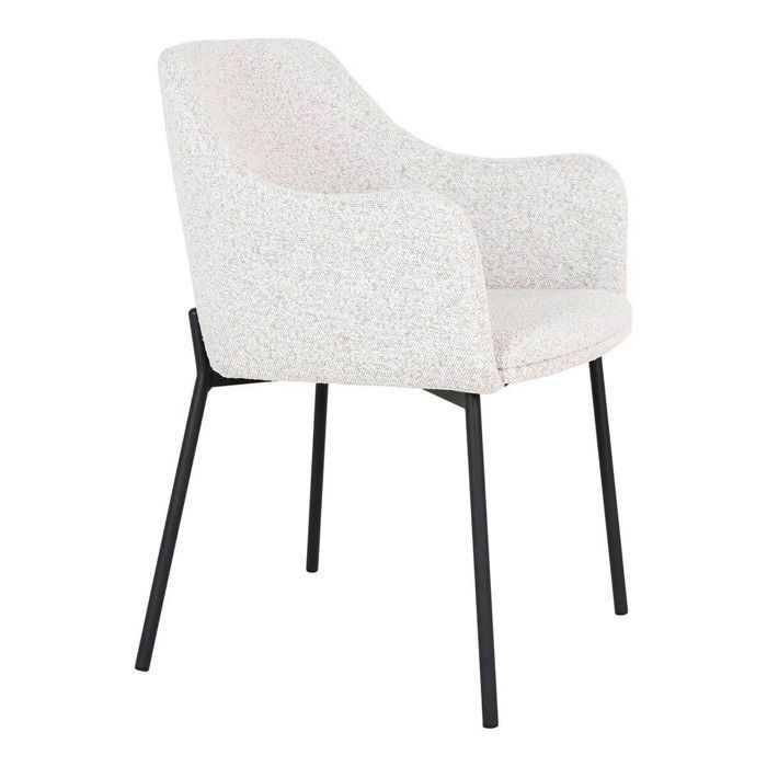 LOANA - Juego de 4 sillas de comedor en tela bouclé jaspeada blanca con patas de metal negro