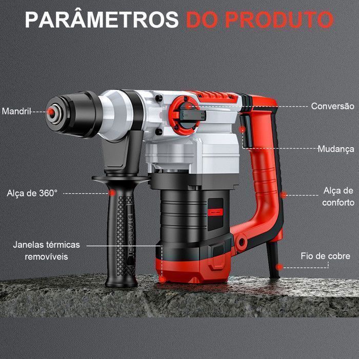 Marteau Perforateur -Perceuse à Percussion - 4400BPM 930RPM-énergie de frappe 2J-Moteur sans balais