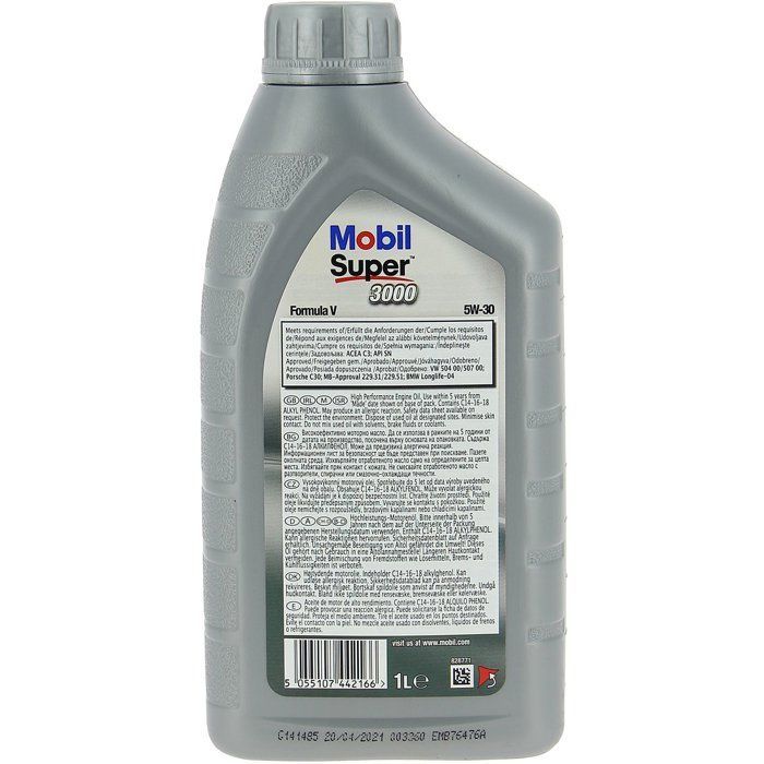 Aceite sintético para motor 5W-30 - MOBIL - Super 3000 - Formula-V - Lata de 1L - Alto rendimiento anticontaminación