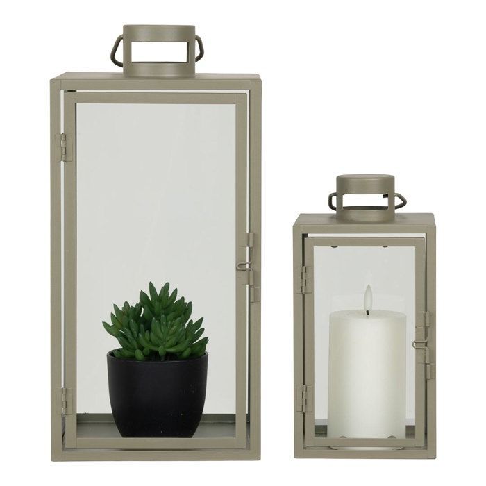 Groene metalen en glazen lantaarn - Set van 2 - HOUSE NORDIC Corfu