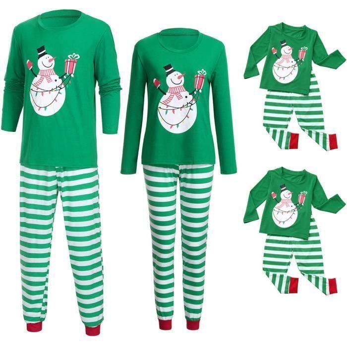 FUNMOON Fille et Garçon Bébé Pyjama Famille De Noël Pantalons Chemise De Nuit 2Pcs Set D'Intérieur - Vert