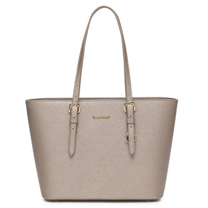 David Jones – Damen-Einkaufstasche – Schultertasche aus PU-Leder mit langem Henkel – Mittlere Größe – Silber