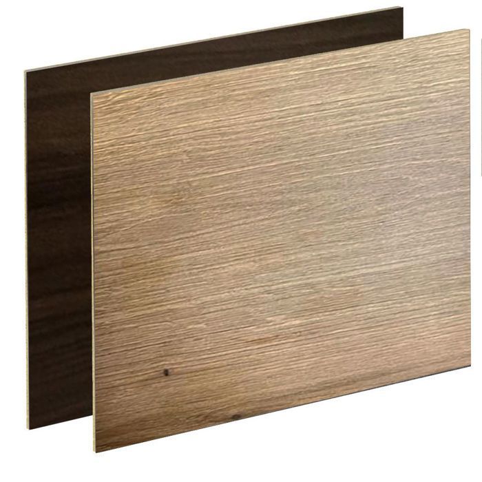 Reversible HPL laminate kitchen splashback, oak/brown oak, 3000 x 640 x 13.4 mm, FSC certified, FORESTEA certified. Dimensions: 3000 mm x 640 mm x 13.4 mm