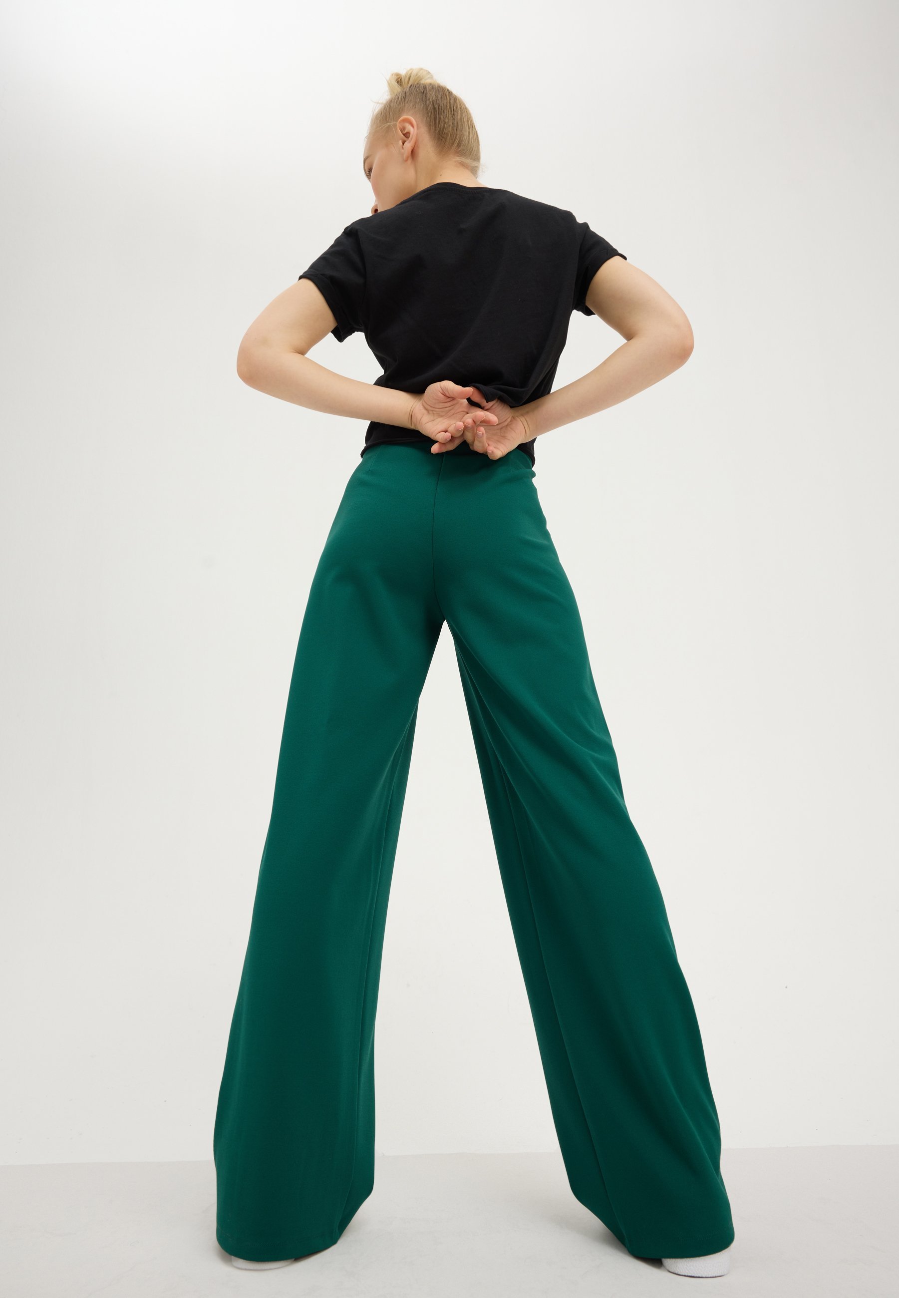 Even&Odd Getailleerde Broek met Wijde Pijpen - Evergreen