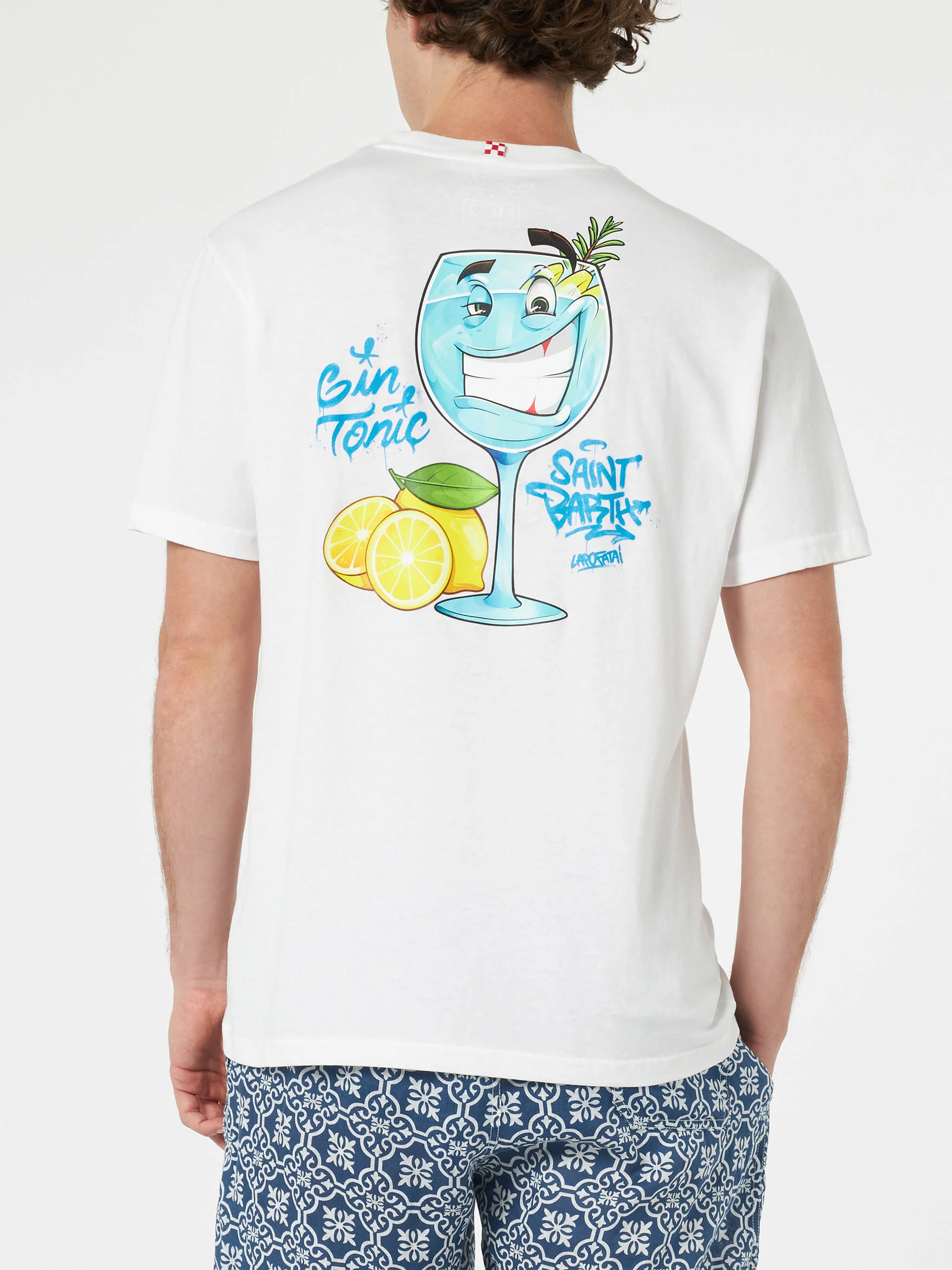 T-shirt da uomo in cotone con stampa piazzata Cryptopuppets Gin Tonic