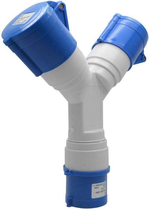 Adaptador de 2 tomas con tapa, 16A 220V IP44, toma múltiple para caravanas, autocaravanas y obras de construcción (PZCC)