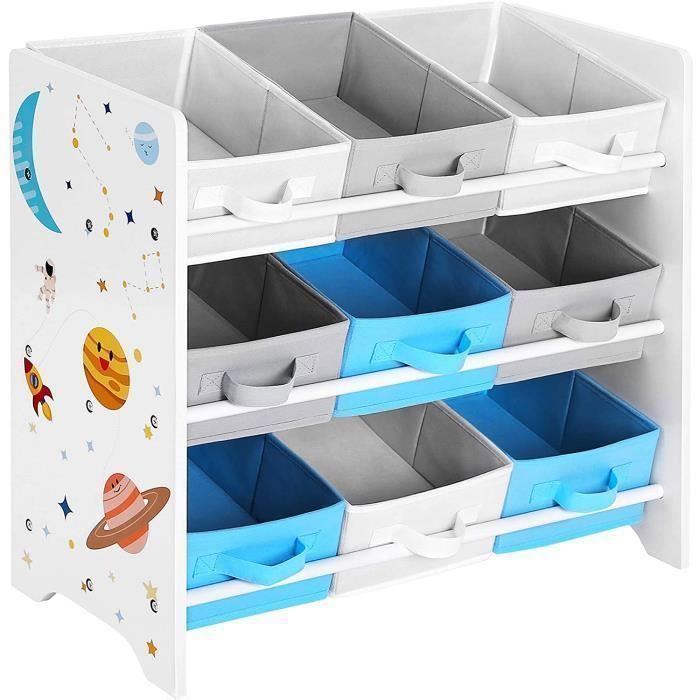 Unidade de armazenamento pequena SONGMICS, com 9 caixas removíveis em tecido não tecido, para quarto de bebê, 62,5 x 29,5 x 60 cm, estampa espacial, branca.