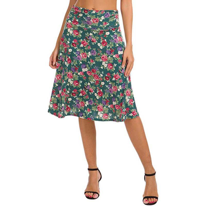 Jupe de yoga midi évasée et extensible à taille froncée pour femme