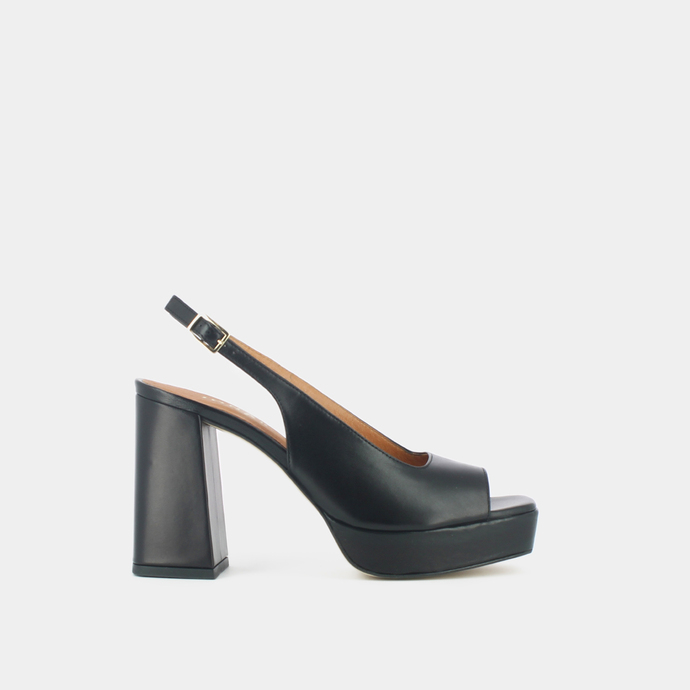 Escarpins à bouts ouverts carrés et talons hauts  en cuir noir