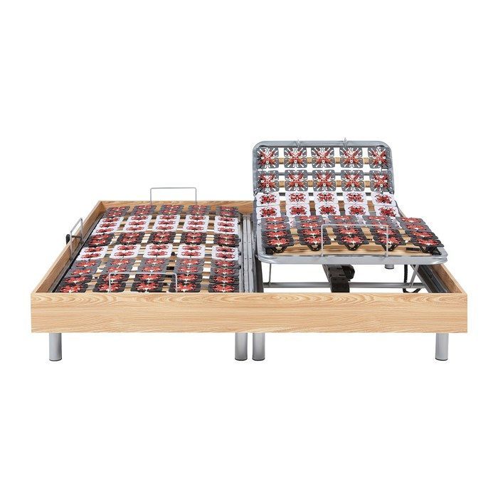 Base de cama eléctrica de relajación con elementos decorativos, 2 x 48 listones - 2 x 70 x 190 cm - Roble natural - NAFURI by YSMÉE