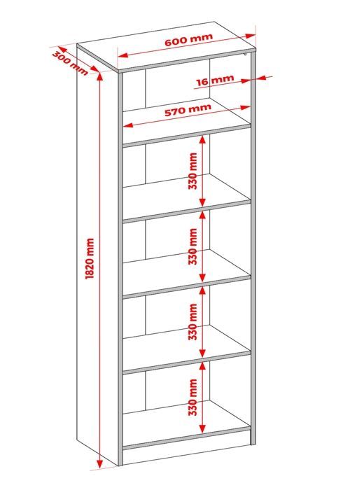 FLORENCIA - Librería de 5 baldas - Dimensiones 182x60x30 cm - Mueble para guardar libros - Gris