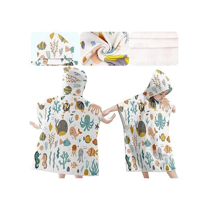 Poncho de baño infantil, toalla de playa de microfibra, capa de poncho de baño con capucha, para niños y niñas de 4 a 7 años (Ba