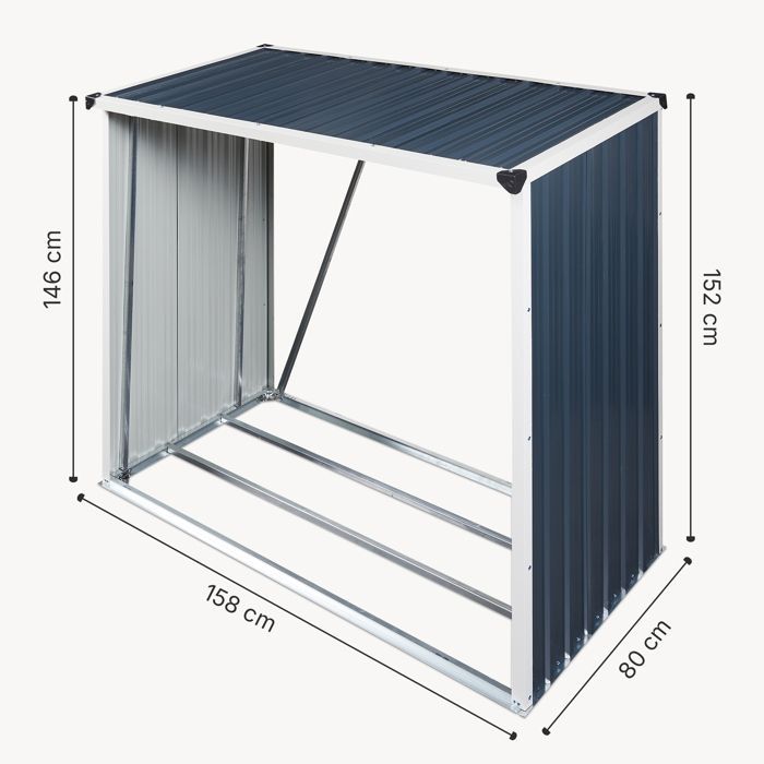 Leñera para almacenamiento exterior, acero galvanizado, 158 x 80 x 152 cm, gris antracita