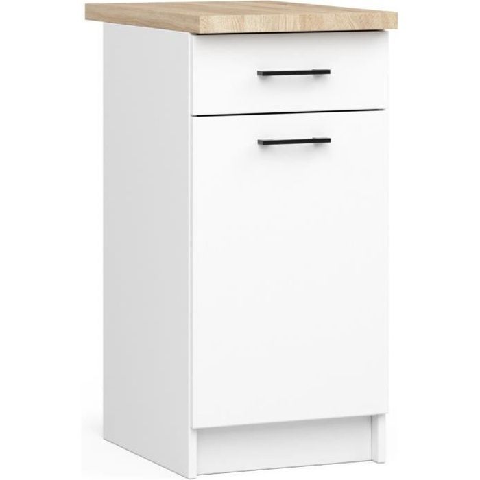Meuble de cuisine bas AKORD S40 OLIWIA modulable Blanc 40 cm 1 porte 1 tiroir façade Blanche 2 étagères 40x46x85 cm