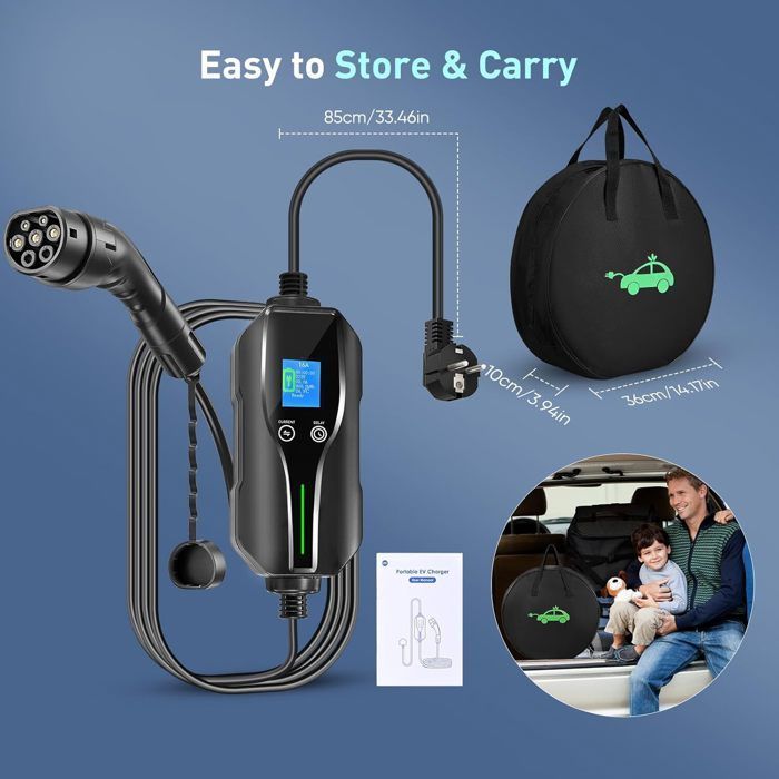 Caricabatterie per veicoli elettrici TTLIFE Tipo 2, 8 m, 6-16 A, 0-12 ore, Caricabatterie per auto elettriche Tipo 2, Cavo di ricarica per auto elettriche, IEC 62196-2