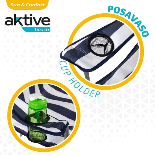 Chaise de camping pliante Aktive avec porte-gobelet