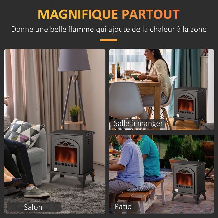 Cheminée bioéthanol sur Pieds avec réservoir 1,5 L, environ 3 h de durée de combustion Couverture 25 m² dim. 41L x 25l x 54H cm
